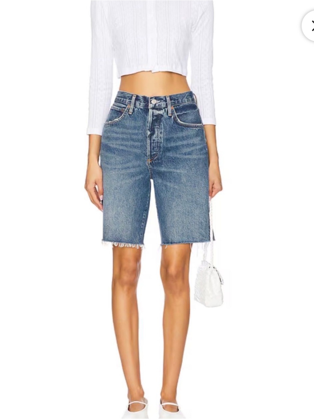 Agolde Mid-Rise Bermuda Denim Shorts in Medium Blue